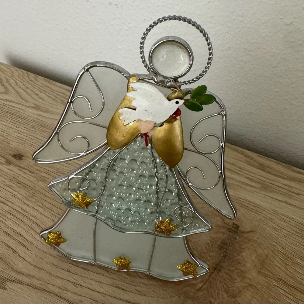 International Silver Co Stained Glass Angel‎ Bird Candle Holder Christmas Dove